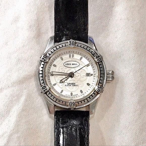 LOIS HILL Round White Filigree Scroll Sport Watch w/ Black Leather Embossed Band - Picture 2 of 7